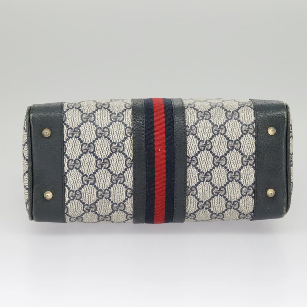GUCCI GG Supreme Sherry Line Hand Bag PVC Navy Gold Red 002 39 0069 99687