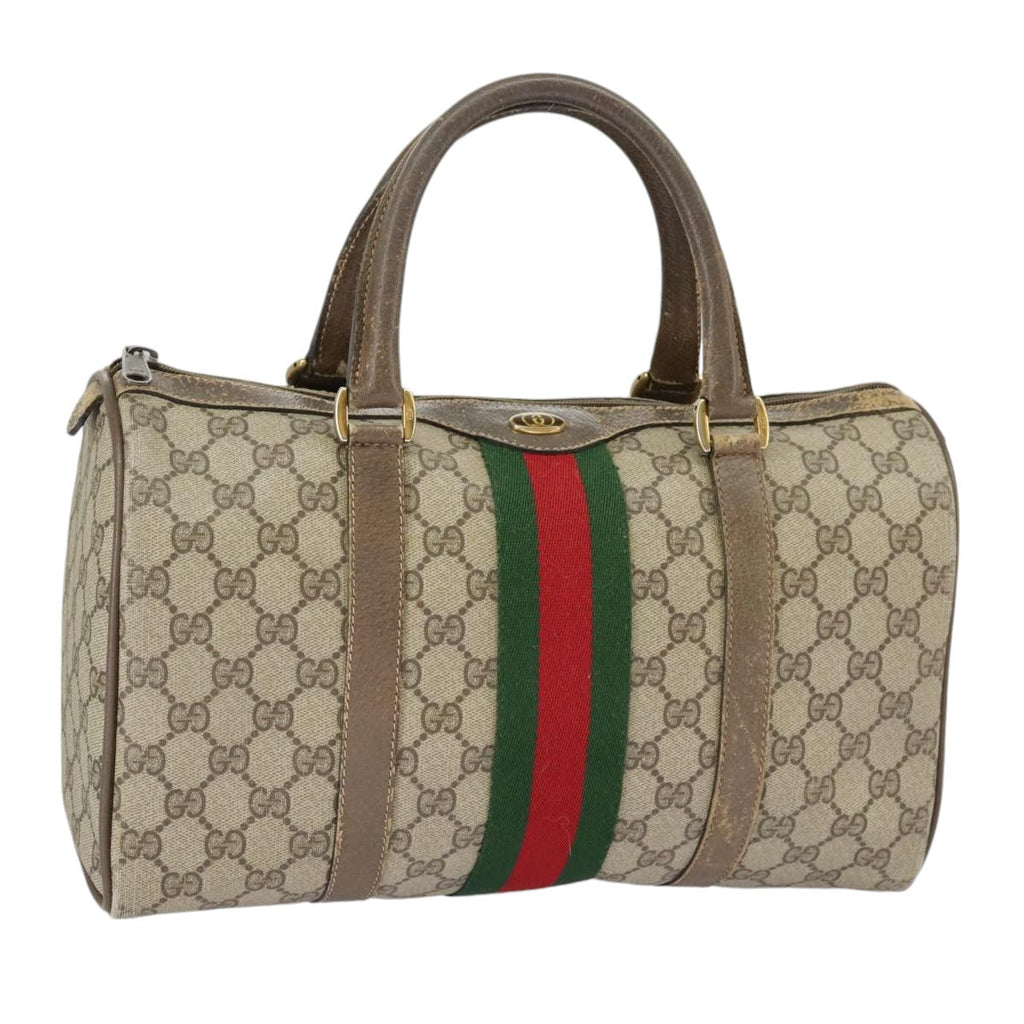 GUCCI GG Supreme Web Sherry Line Hand Bag PVC Beige Red 24 02 007 99688