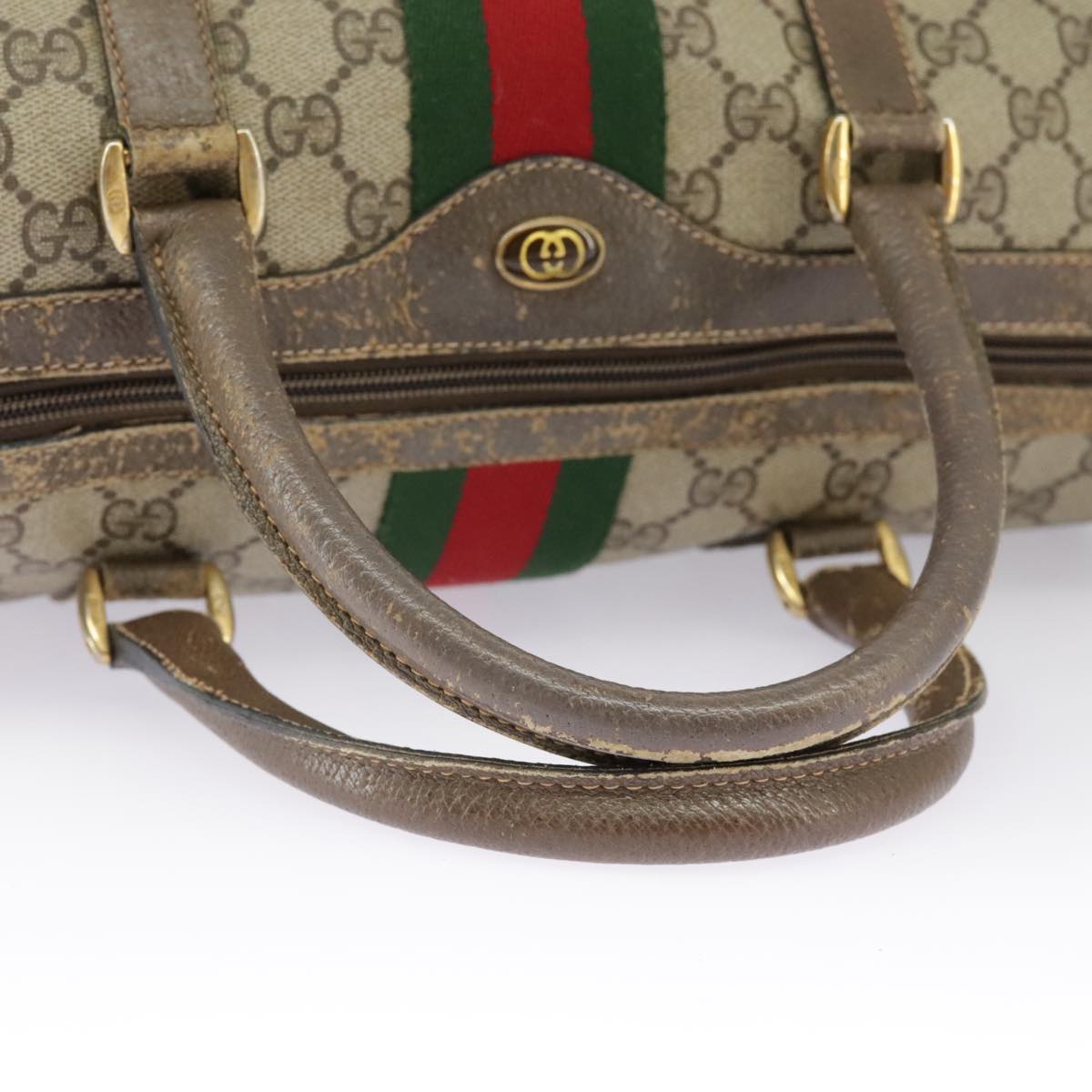 GUCCI GG Supreme Web Sherry Line Hand Bag PVC Beige Red 24 02 007 99688