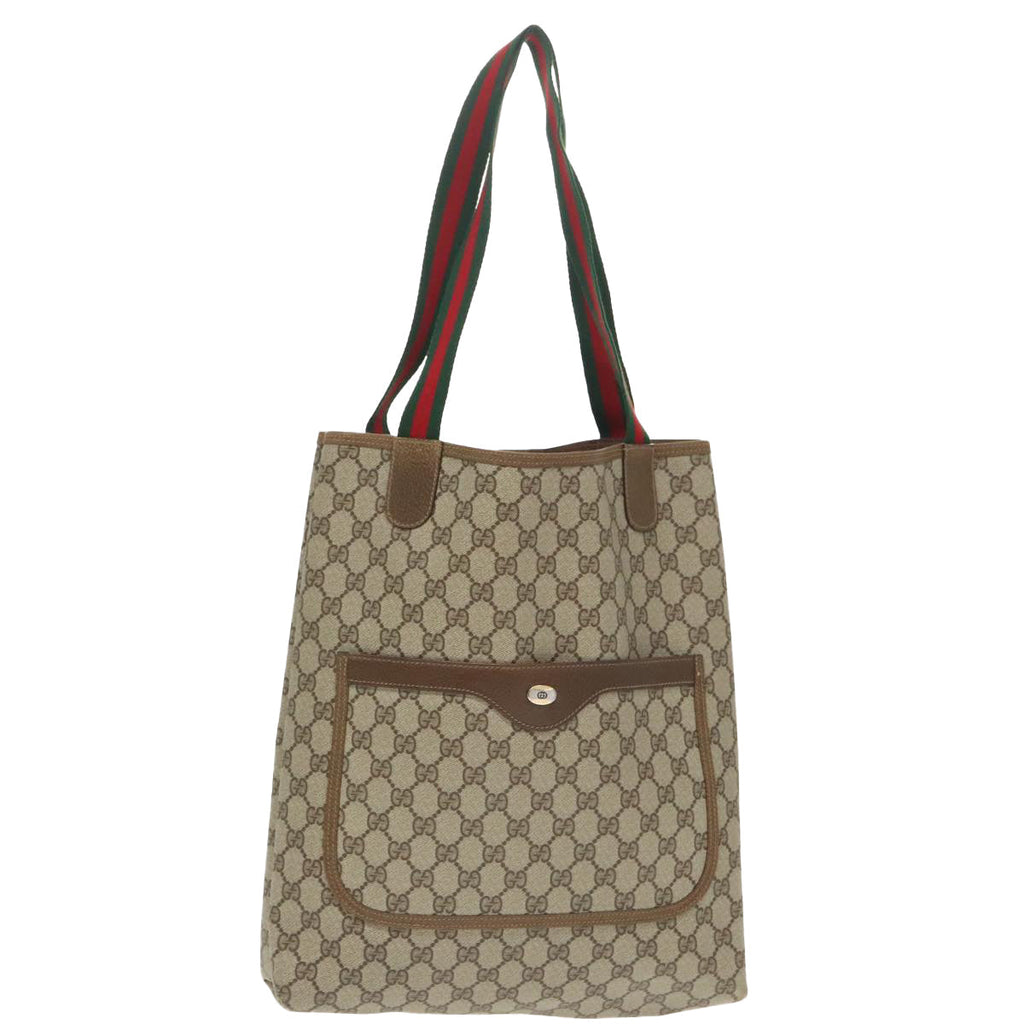 GUCCI GG Supreme Web Sherry Line Tote Bag PVC Beige Red 39 02 003 99689