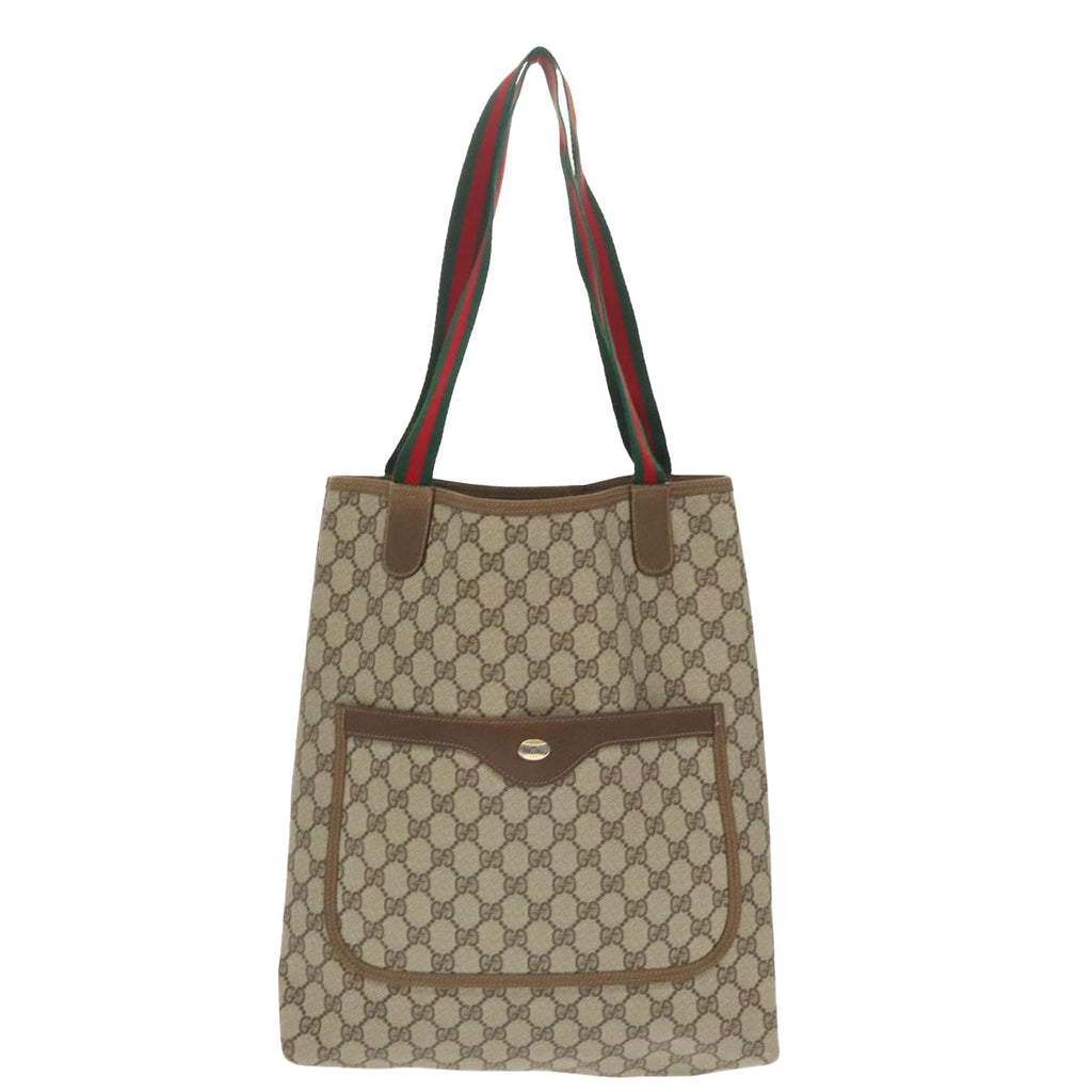 GUCCI GG Supreme Web Sherry Line Tote Bag PVC Beige Red 39 02 003 99689