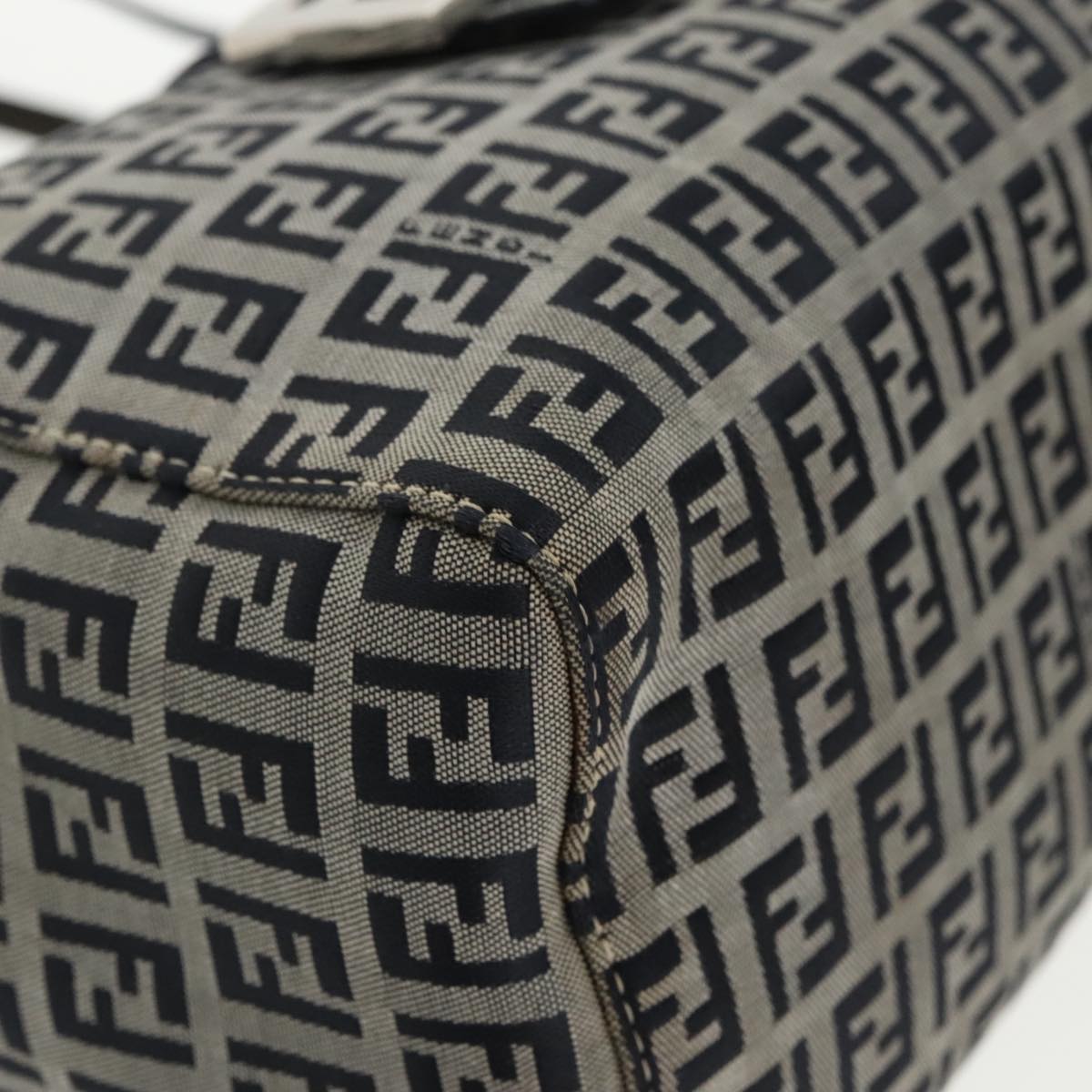 FENDI Zucchino Canvas Hand Bag Navy Silver 99690