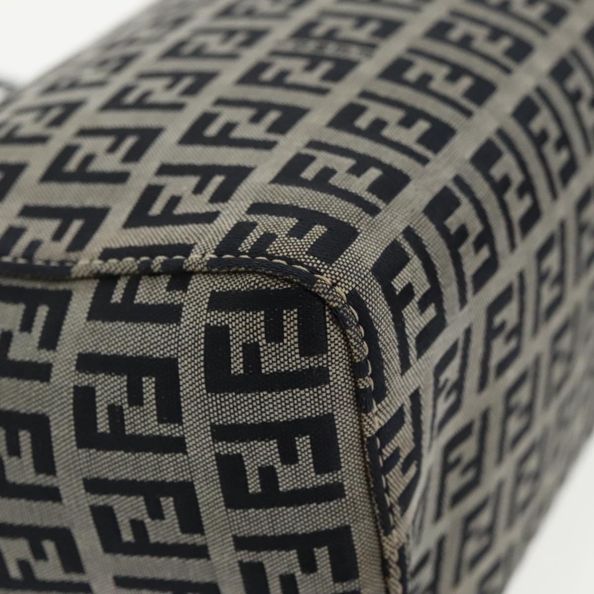 FENDI Zucchino Canvas Hand Bag Navy Silver 99690