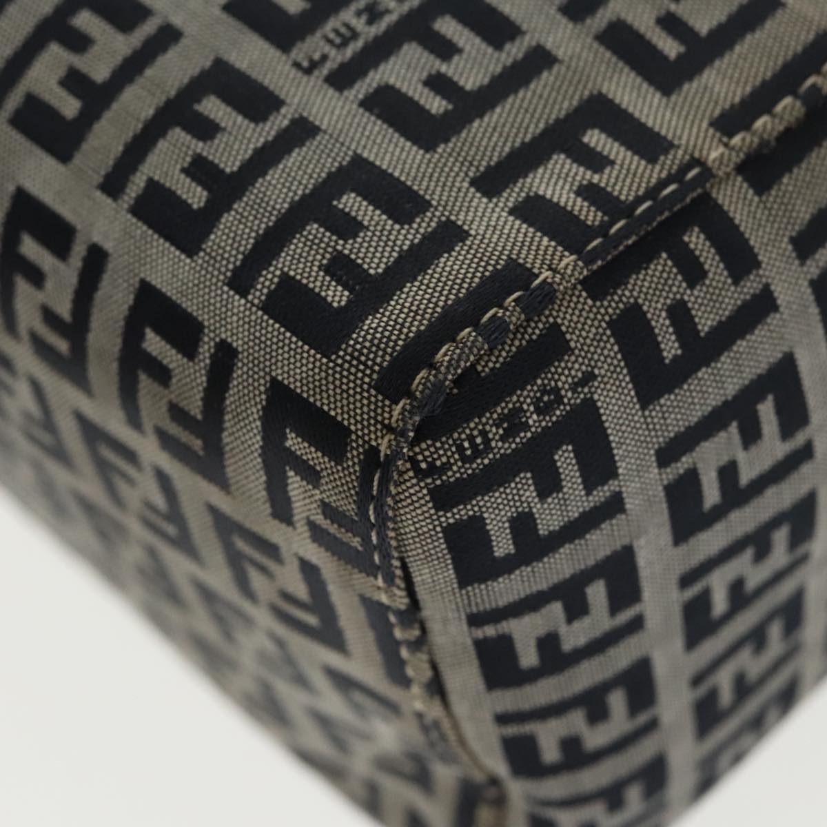 FENDI Zucchino Canvas Hand Bag Navy Silver 99690