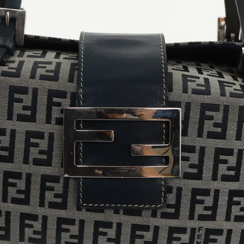 FENDI Zucchino Canvas Hand Bag Navy Silver 99690