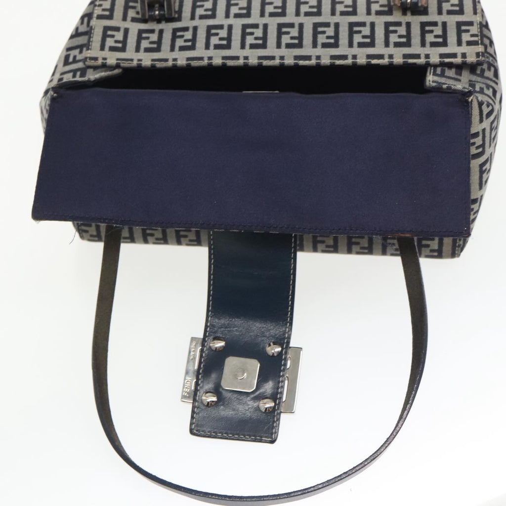 FENDI Zucchino Canvas Hand Bag Navy Silver 99690
