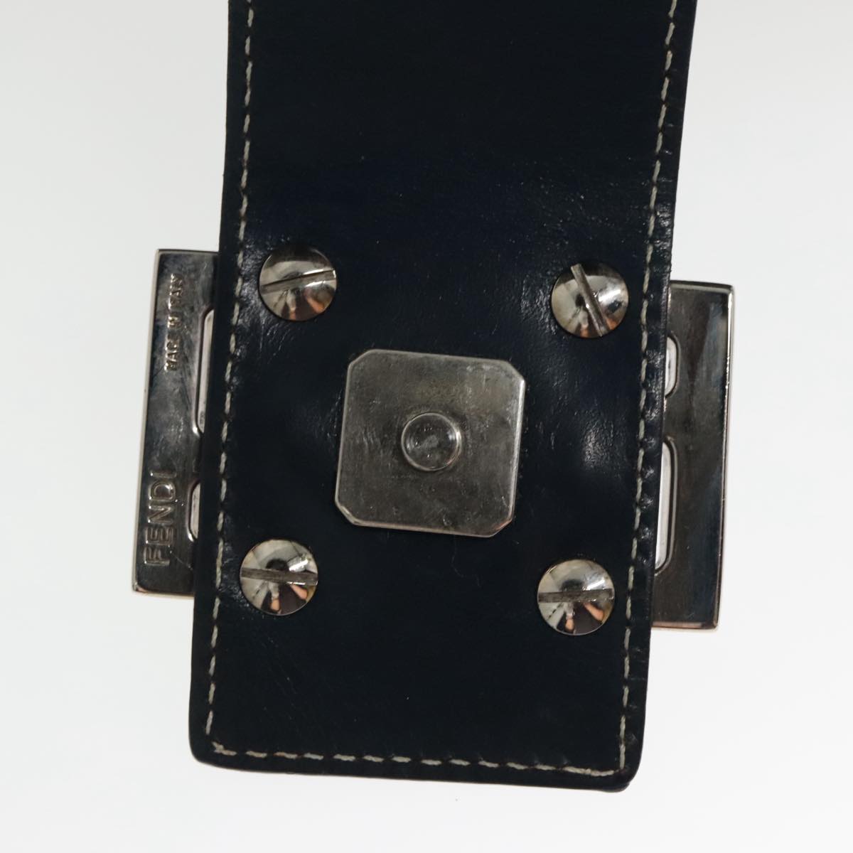 FENDI Zucchino Canvas Hand Bag Navy Silver 99690