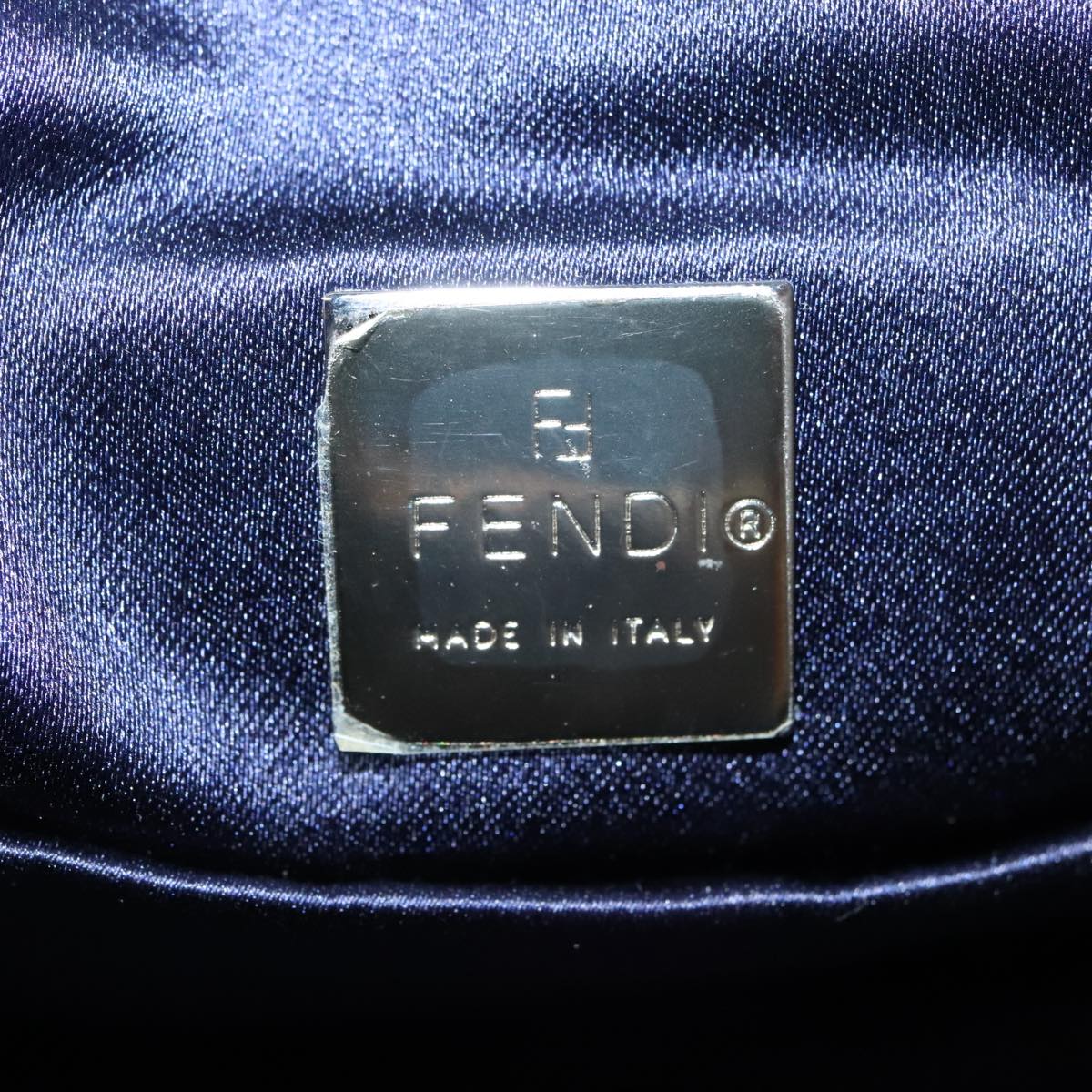 FENDI Zucchino Canvas Hand Bag Navy Silver 99690