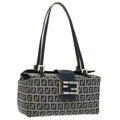 FENDI Zucchino Canvas Hand Bag Navy Silver 99690