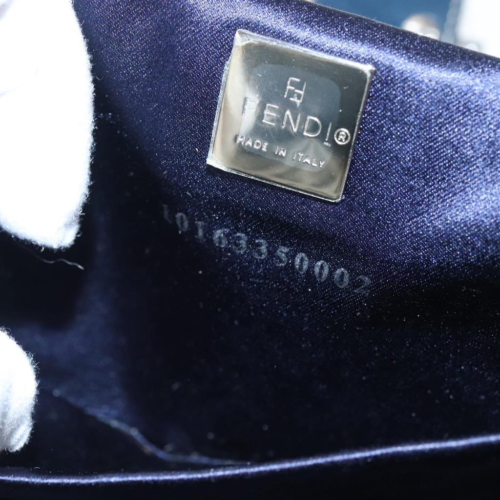 FENDI Zucchino Canvas Hand Bag Navy Silver 99690