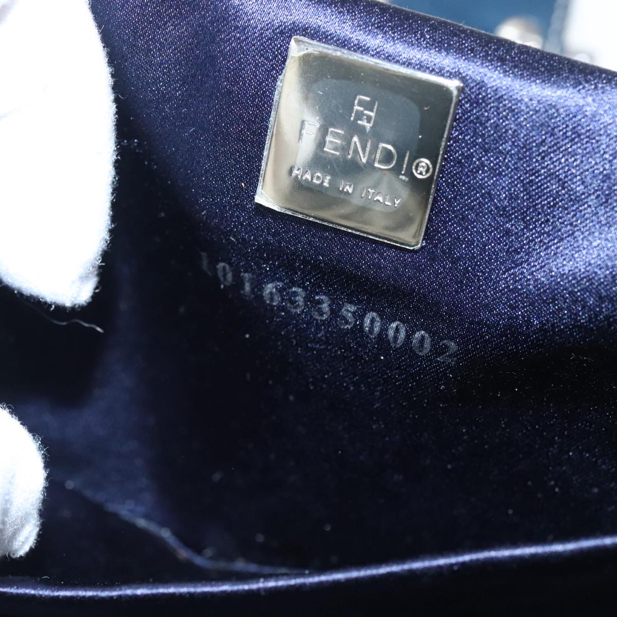 FENDI Zucchino Canvas Hand Bag Navy Silver 99690