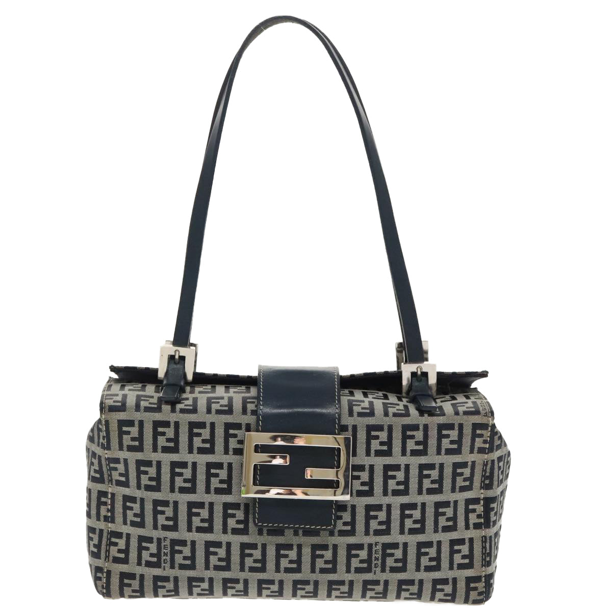 FENDI Zucchino Canvas Hand Bag Navy Silver 99690