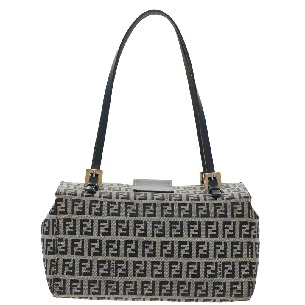 FENDI Zucchino Canvas Hand Bag Navy Silver 99690
