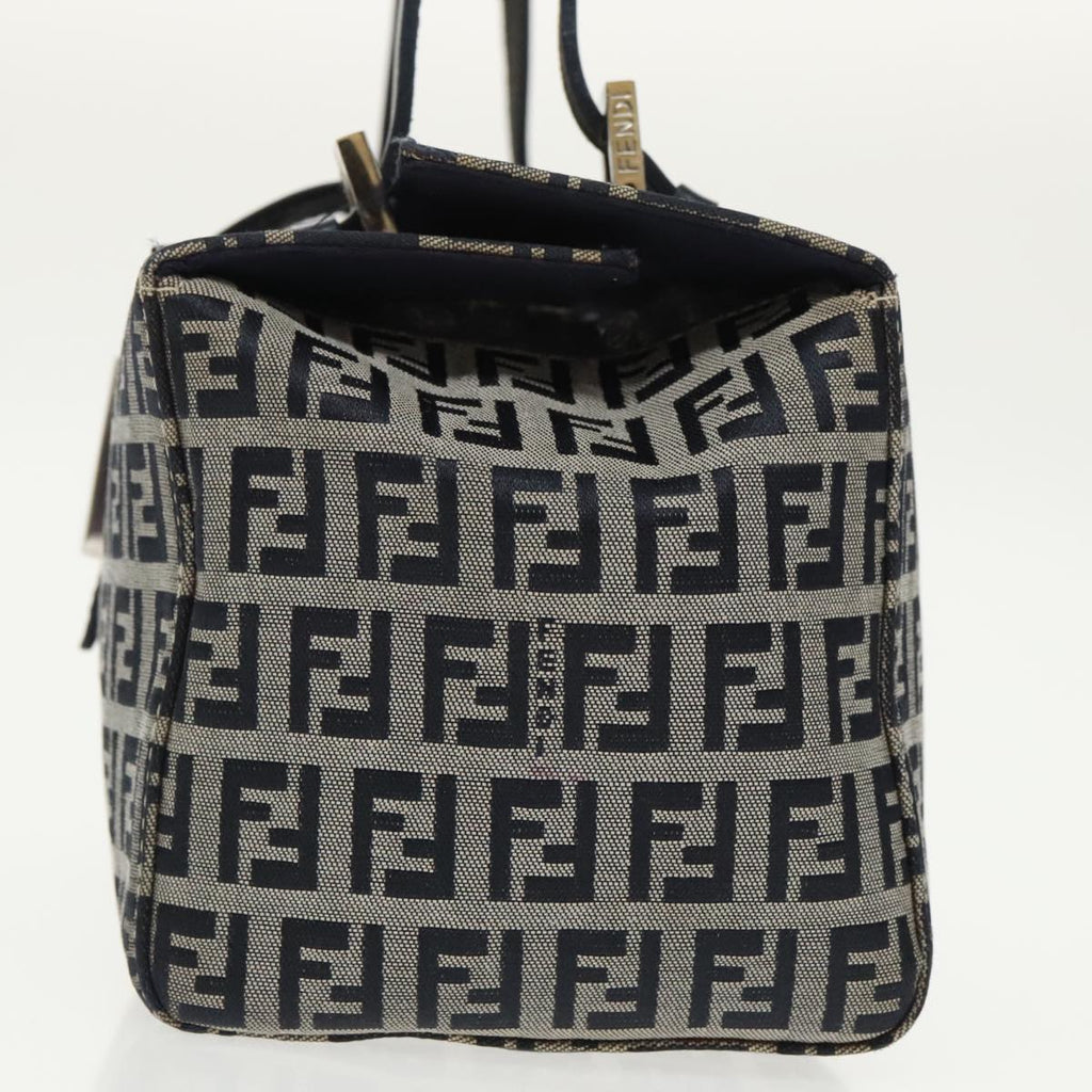 FENDI Zucchino Canvas Hand Bag Navy Silver 99690