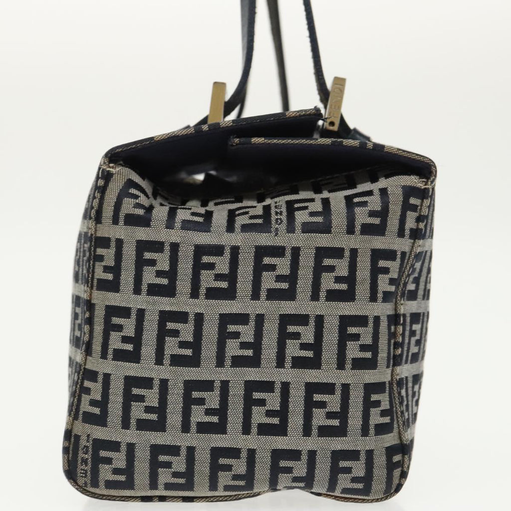 FENDI Zucchino Canvas Hand Bag Navy Silver 99690