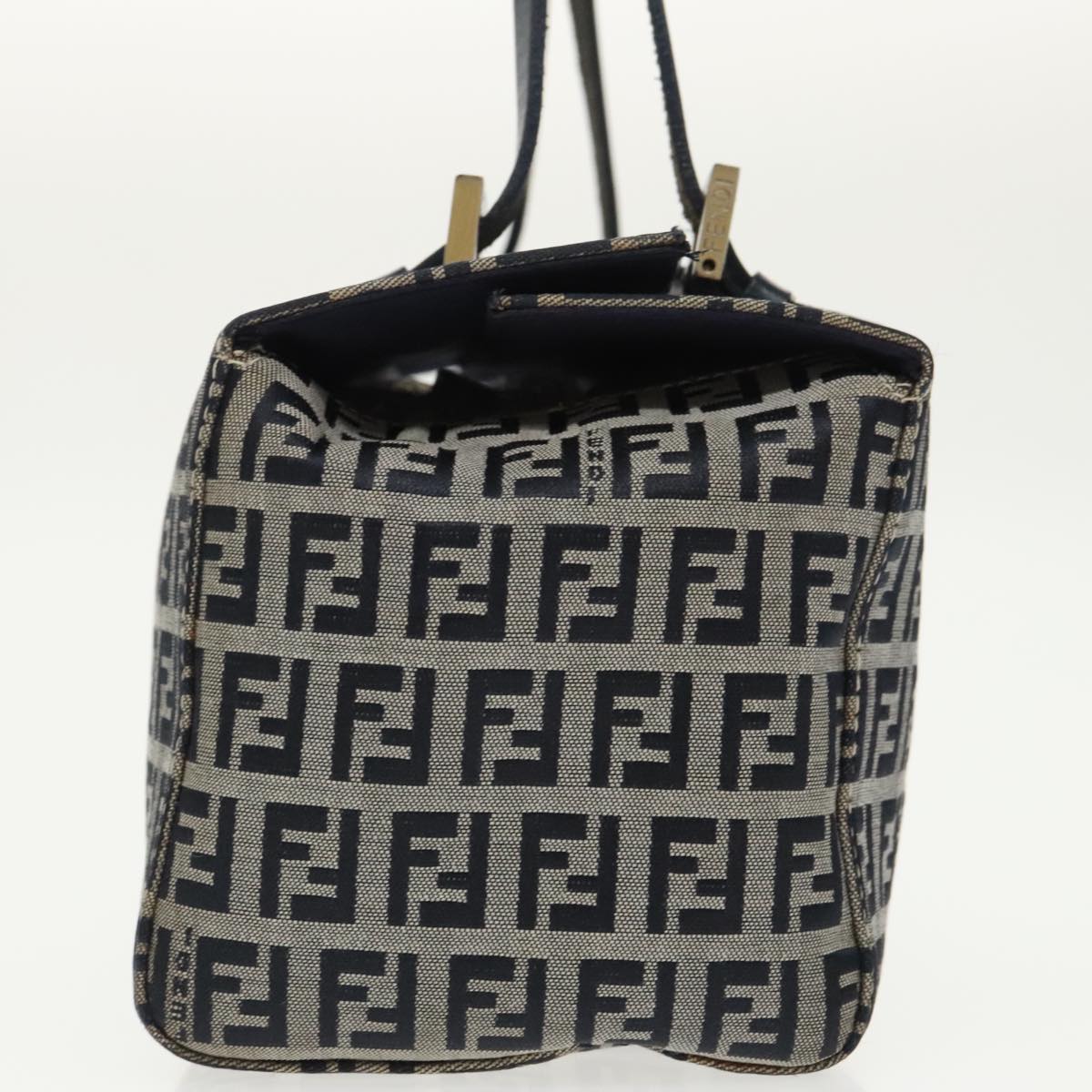 FENDI Zucchino Canvas Hand Bag Navy Silver 99690