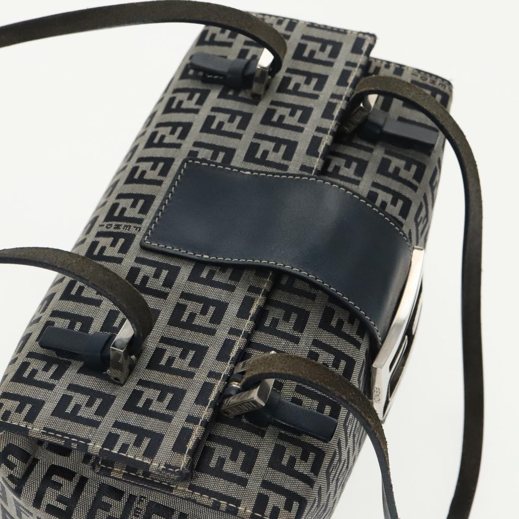 FENDI Zucchino Canvas Hand Bag Navy Silver 99690