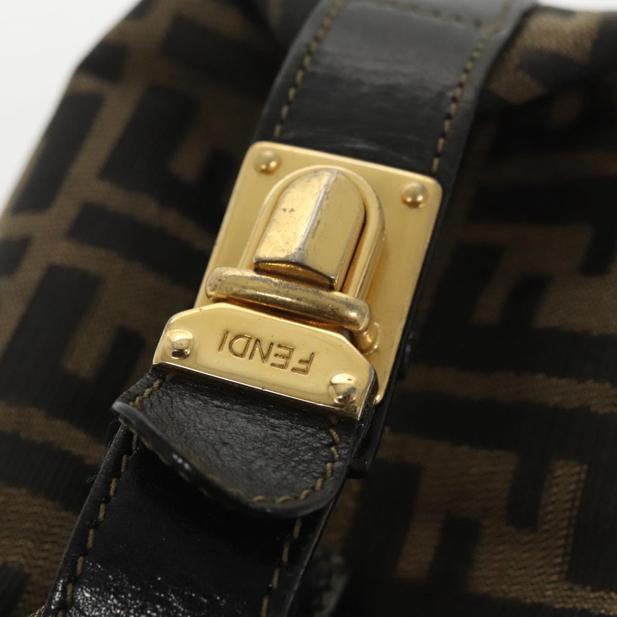 FENDI Zucca Canvas Vanity Pouch Brown Black gold 99693