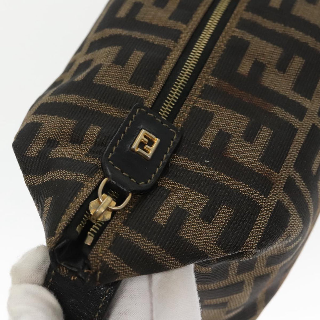 FENDI Zucca Canvas Vanity Pouch Brown Black gold 99693