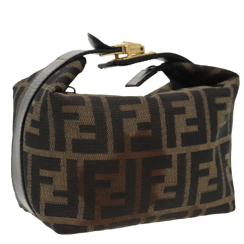 FENDI Zucca Canvas Vanity Pouch Brown Black gold 99693