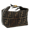 FENDI Zucca Canvas Vanity Pouch Brown Black gold 99693