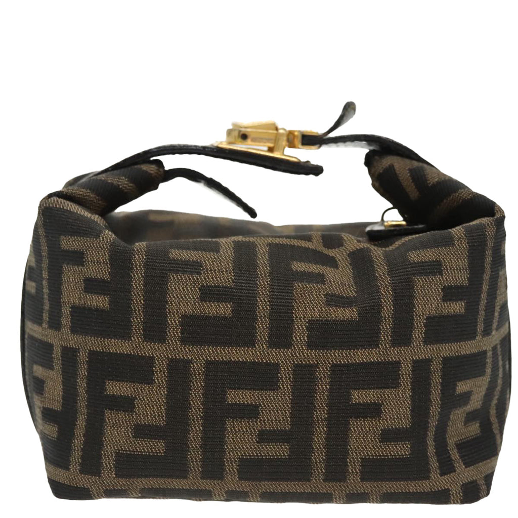 FENDI Zucca Canvas Vanity Pouch Brown Black gold 99693