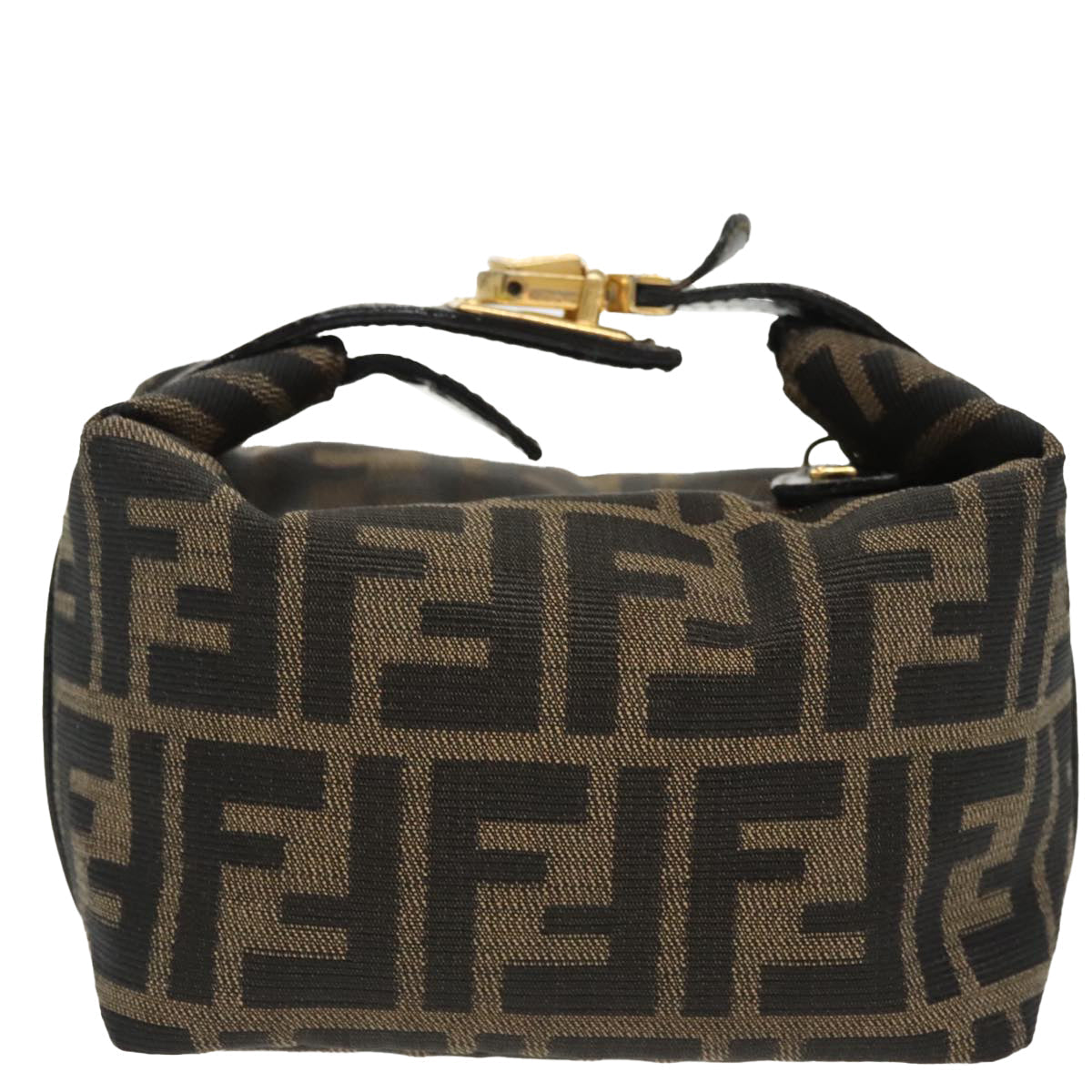 FENDI Zucca Canvas Vanity Pouch Brown Black gold 99693