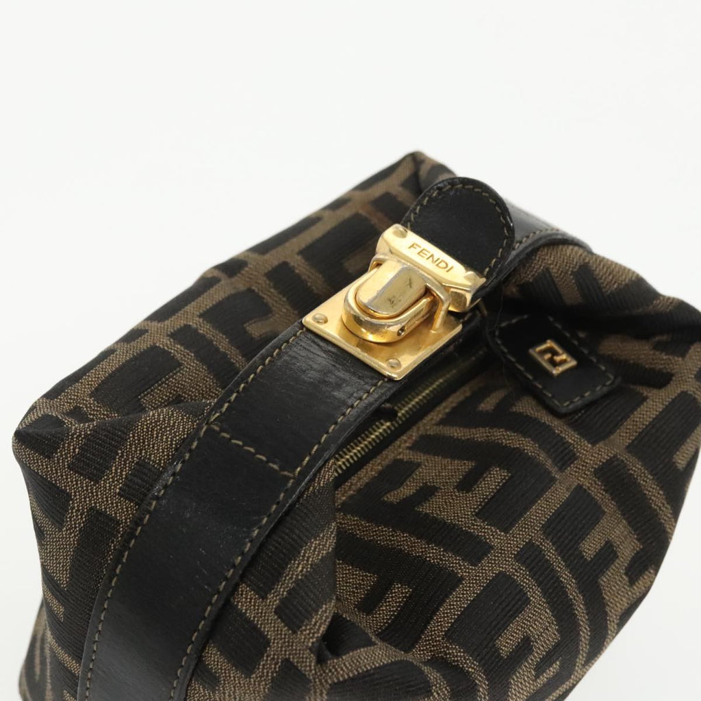 FENDI Zucca Canvas Vanity Pouch Brown Black gold 99693