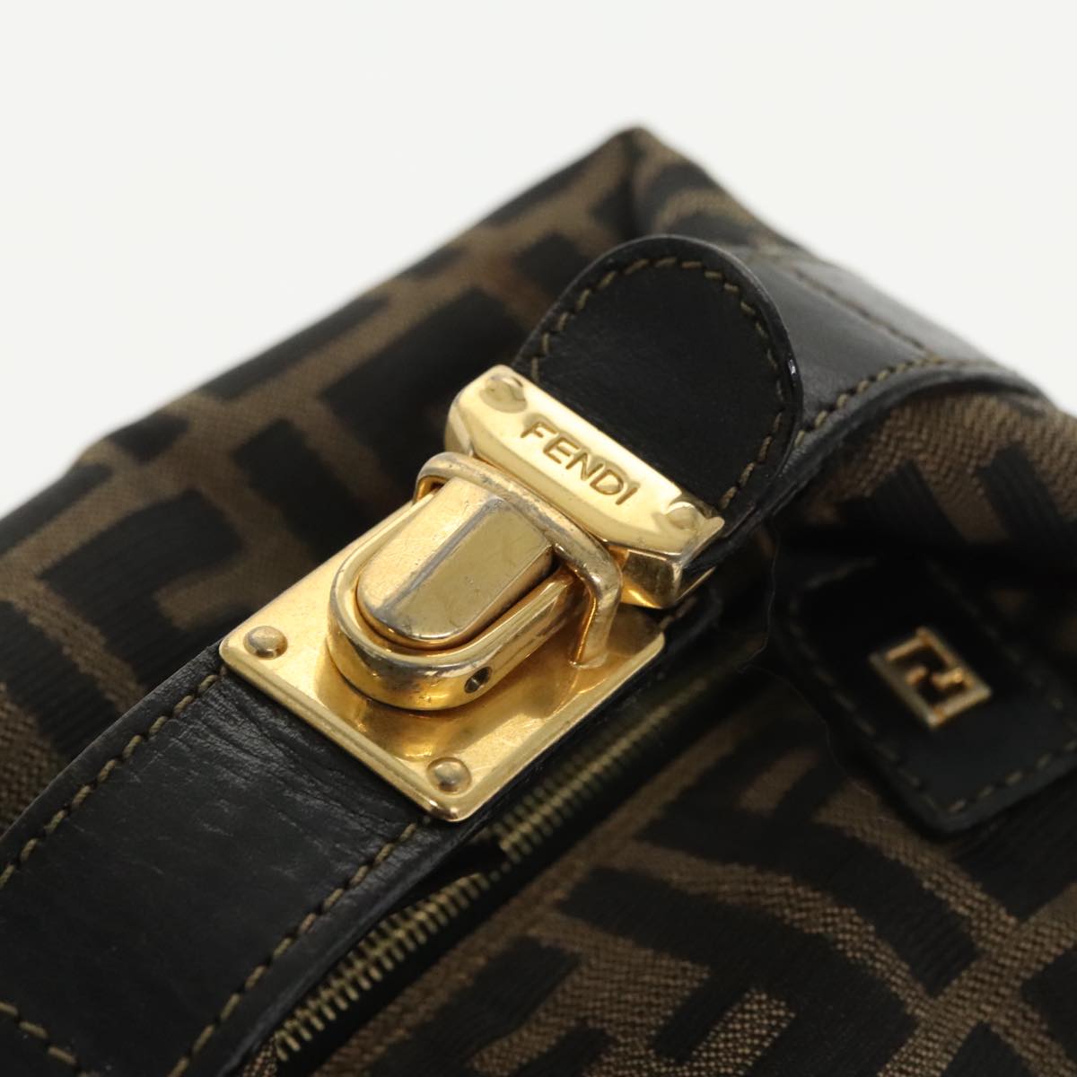 FENDI Zucca Canvas Vanity Pouch Brown Black gold 99693