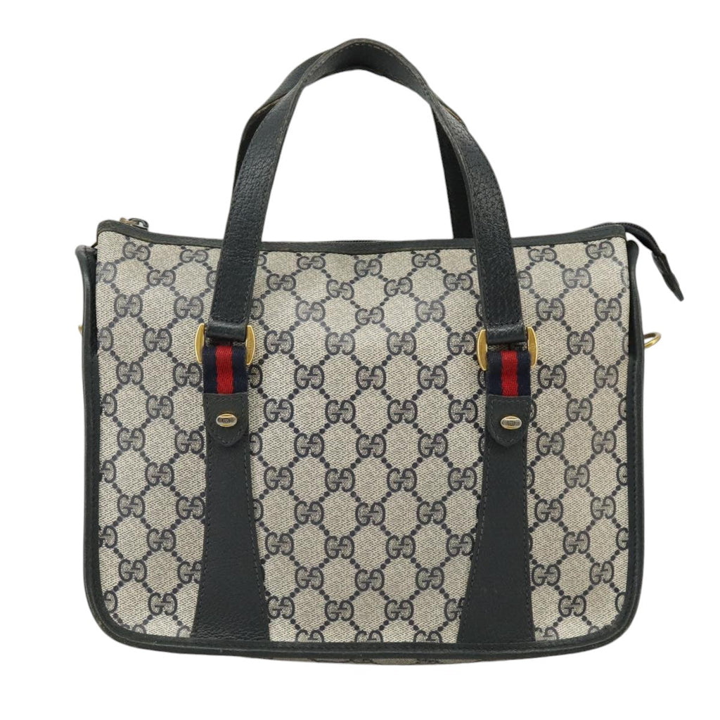 GUCCI GG Supreme Sherry Line Hand Bag PVC 2way Navy Red 58 02 039 99707