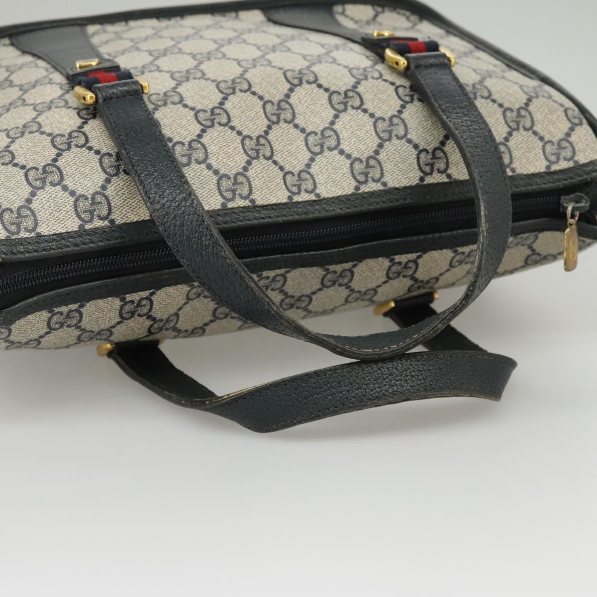 GUCCI GG Supreme Sherry Line Hand Bag PVC 2way Navy Red 58 02 039 99707