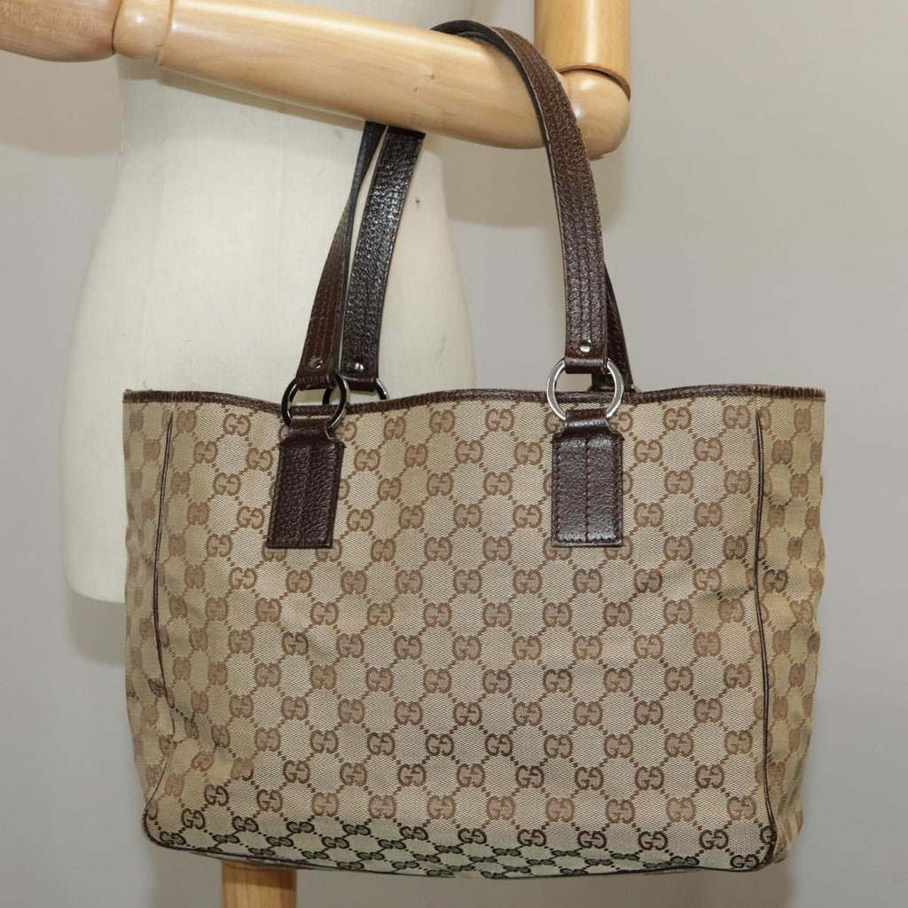 GUCCI GG Canvas Tote Bag Beige Silver 113017 99729
