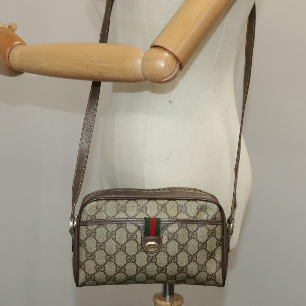 GUCCI GG Supreme Web Sherry Line Shoulder Bag PVC Beige 001 58 6594 99731