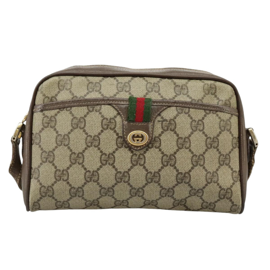 GUCCI GG Supreme Web Sherry Line Shoulder Bag PVC Beige 001 58 6594 99731
