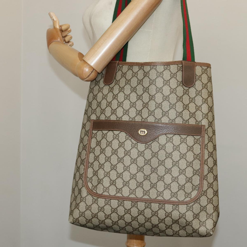 GUCCI GG Supreme Web Sherry Line Tote Bag PVC Red Beige 123 02 003 99732