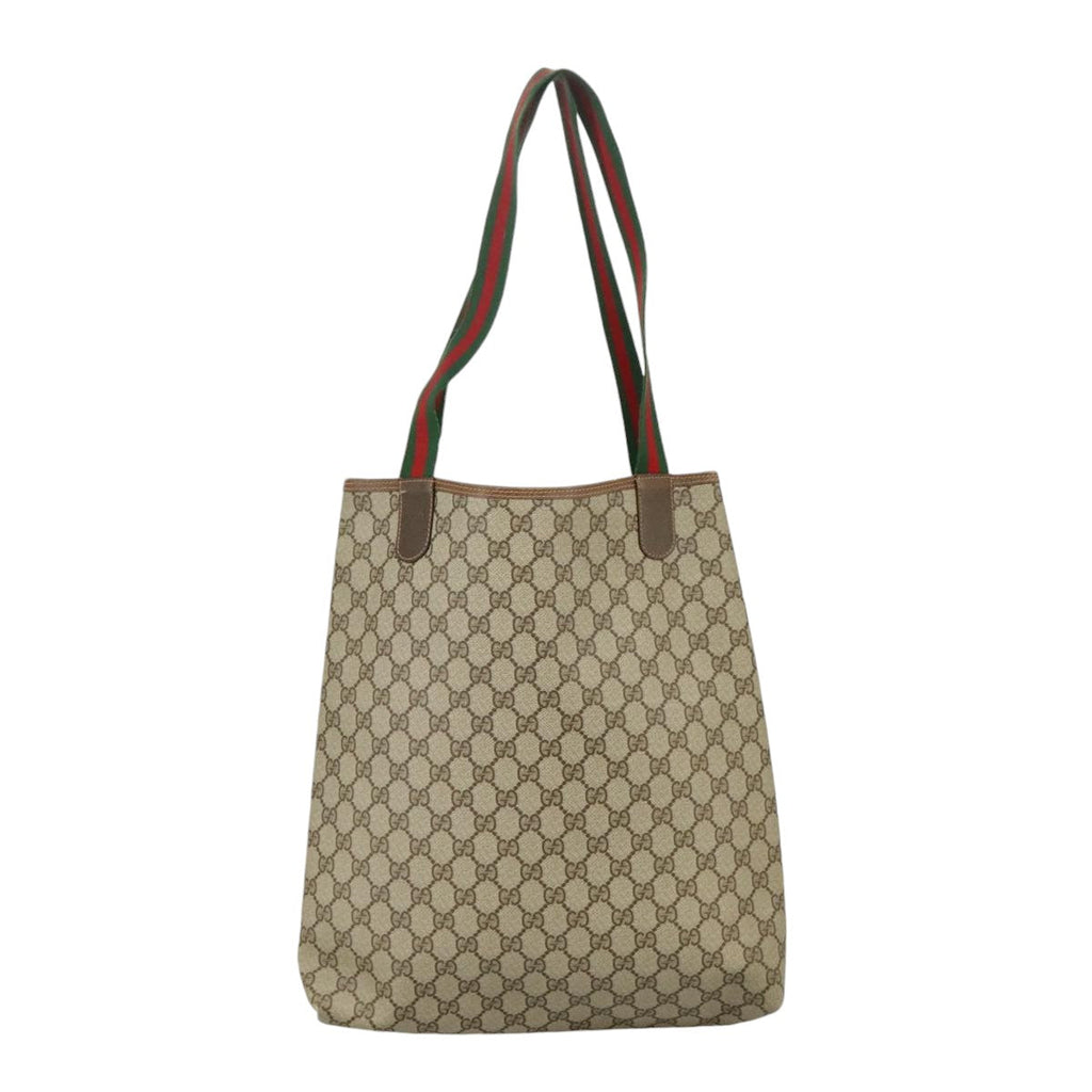 GUCCI GG Supreme Web Sherry Line Tote Bag PVC Red Beige 123 02 003 99732