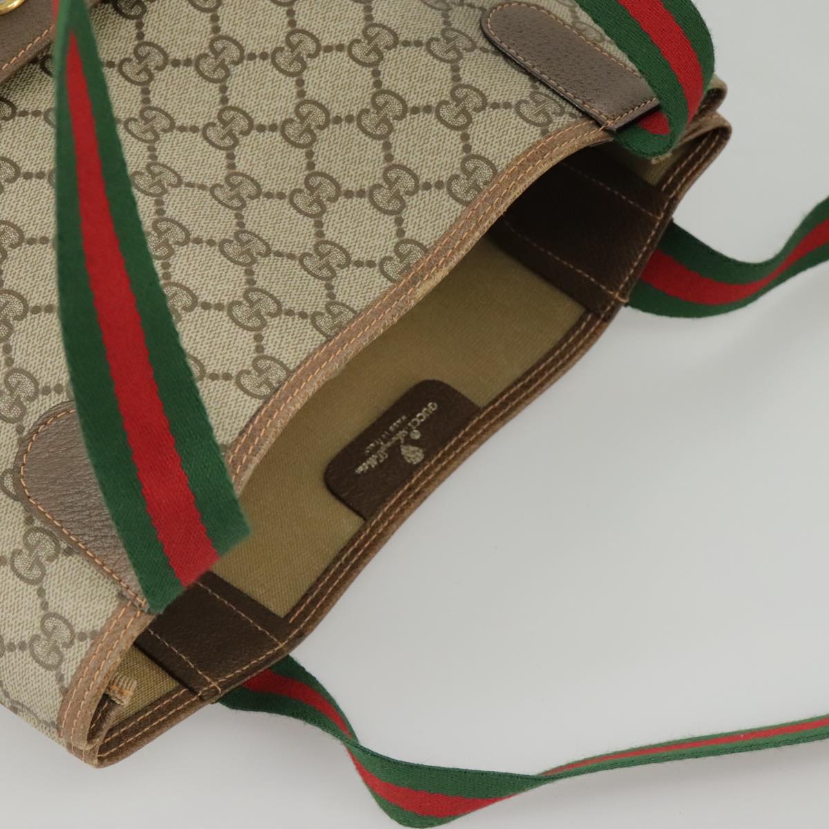 GUCCI GG Supreme Web Sherry Line Tote Bag PVC Red Beige 123 02 003 99732