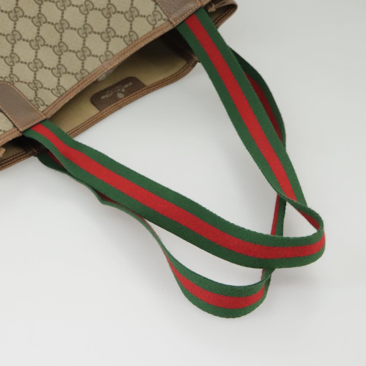 GUCCI GG Supreme Web Sherry Line Tote Bag PVC Red Beige 123 02 003 99732