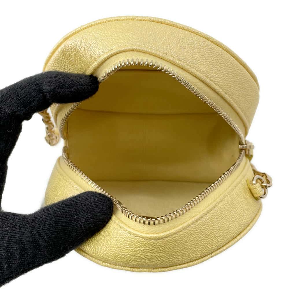 CHANEL Matelasse Round Chain Shoulder YellowA70657 Caviar Leather