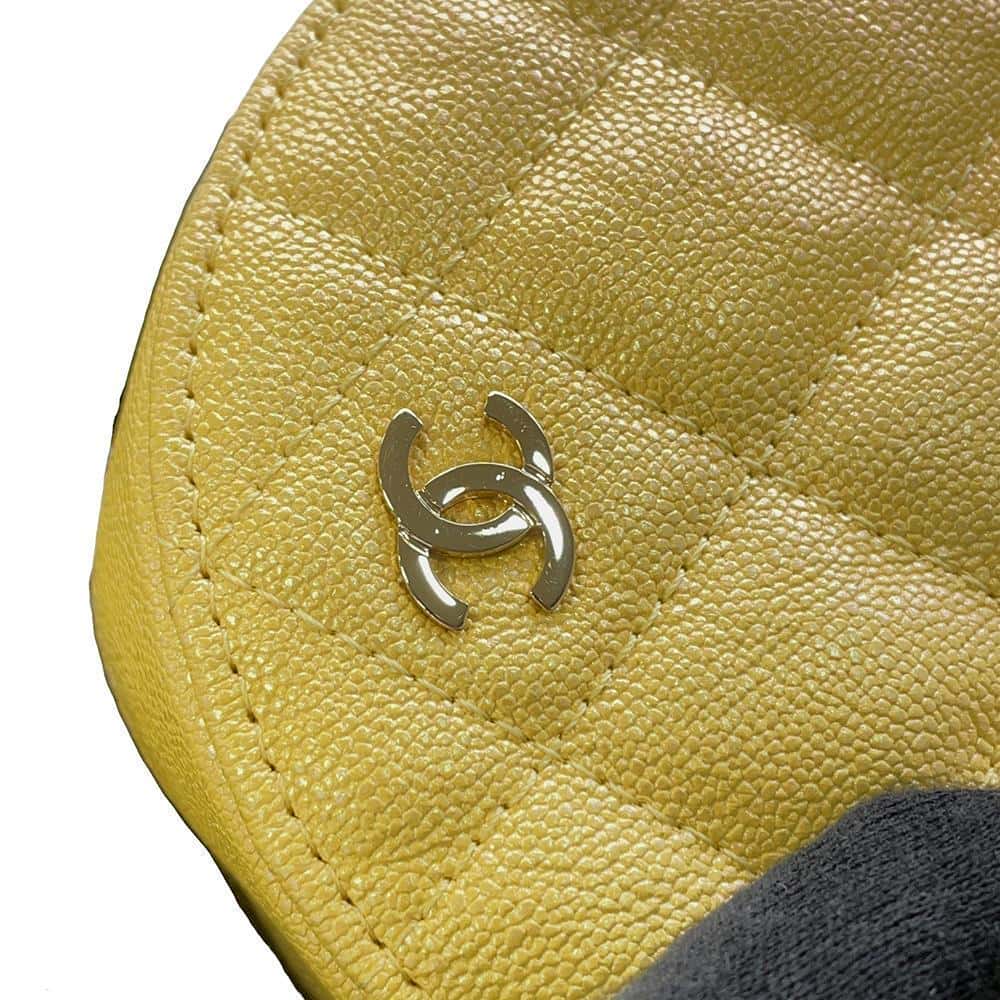 CHANEL Matelasse Round Chain Shoulder YellowA70657 Caviar Leather