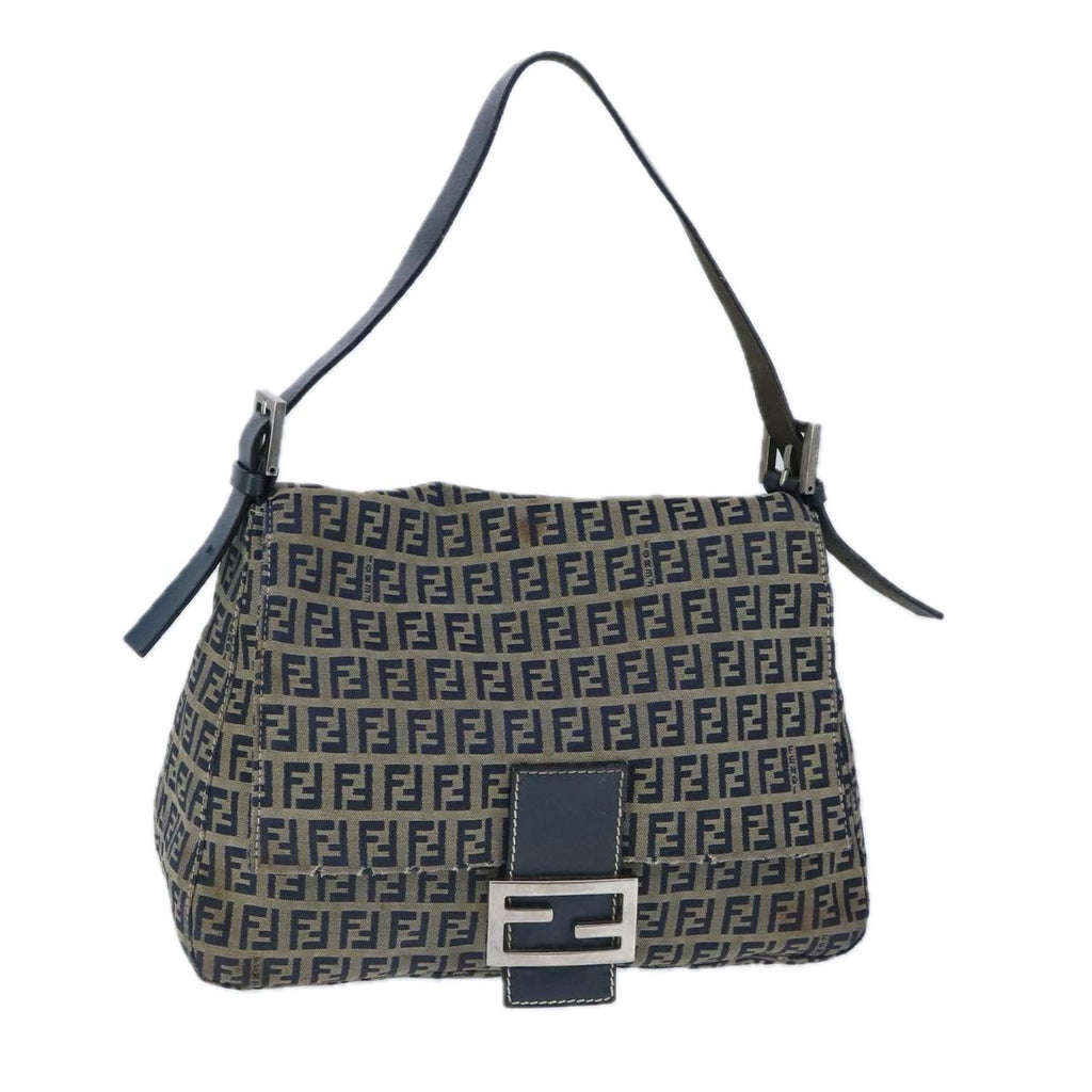 FENDI Zucchino Canvas Shoulder Bag Navy 99738