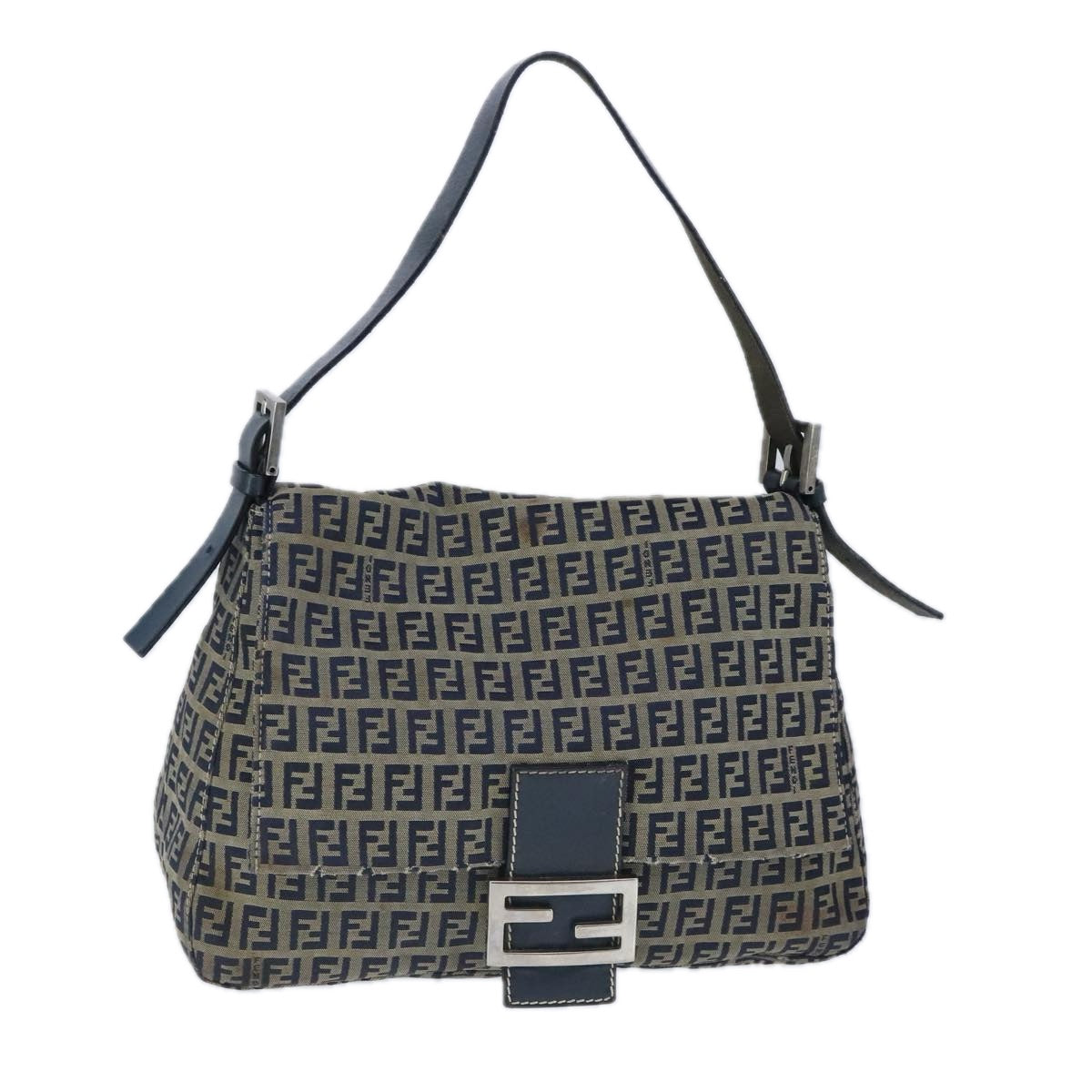 FENDI Zucchino Canvas Shoulder Bag Navy 99738
