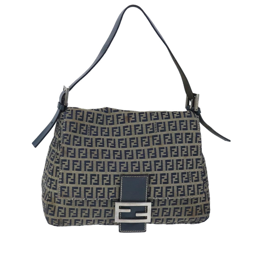 FENDI Zucchino Canvas Shoulder Bag Navy 99738