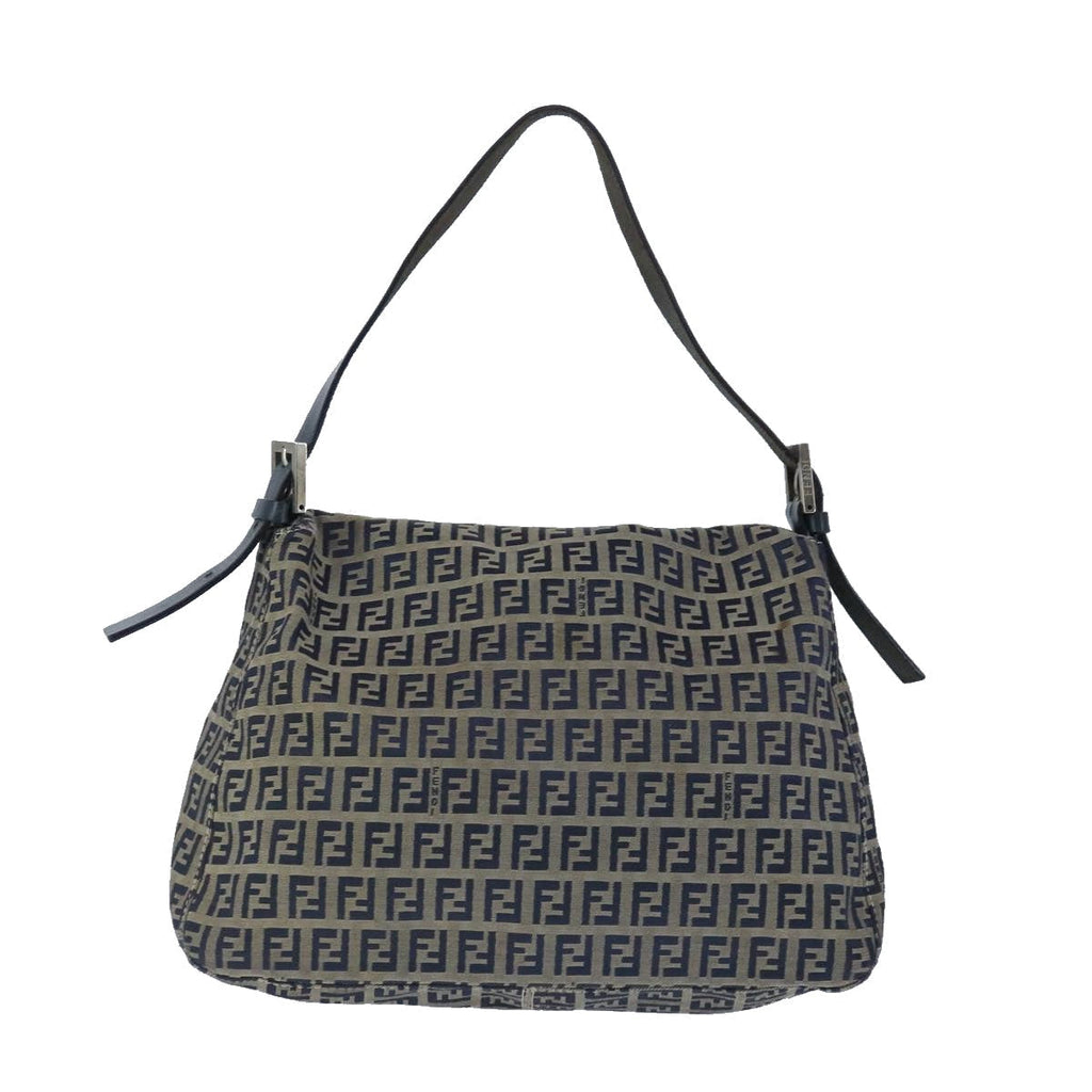 FENDI Zucchino Canvas Shoulder Bag Navy 99738