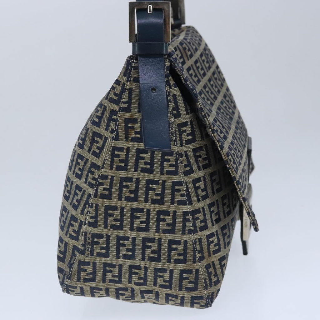 FENDI Zucchino Canvas Shoulder Bag Navy 99738