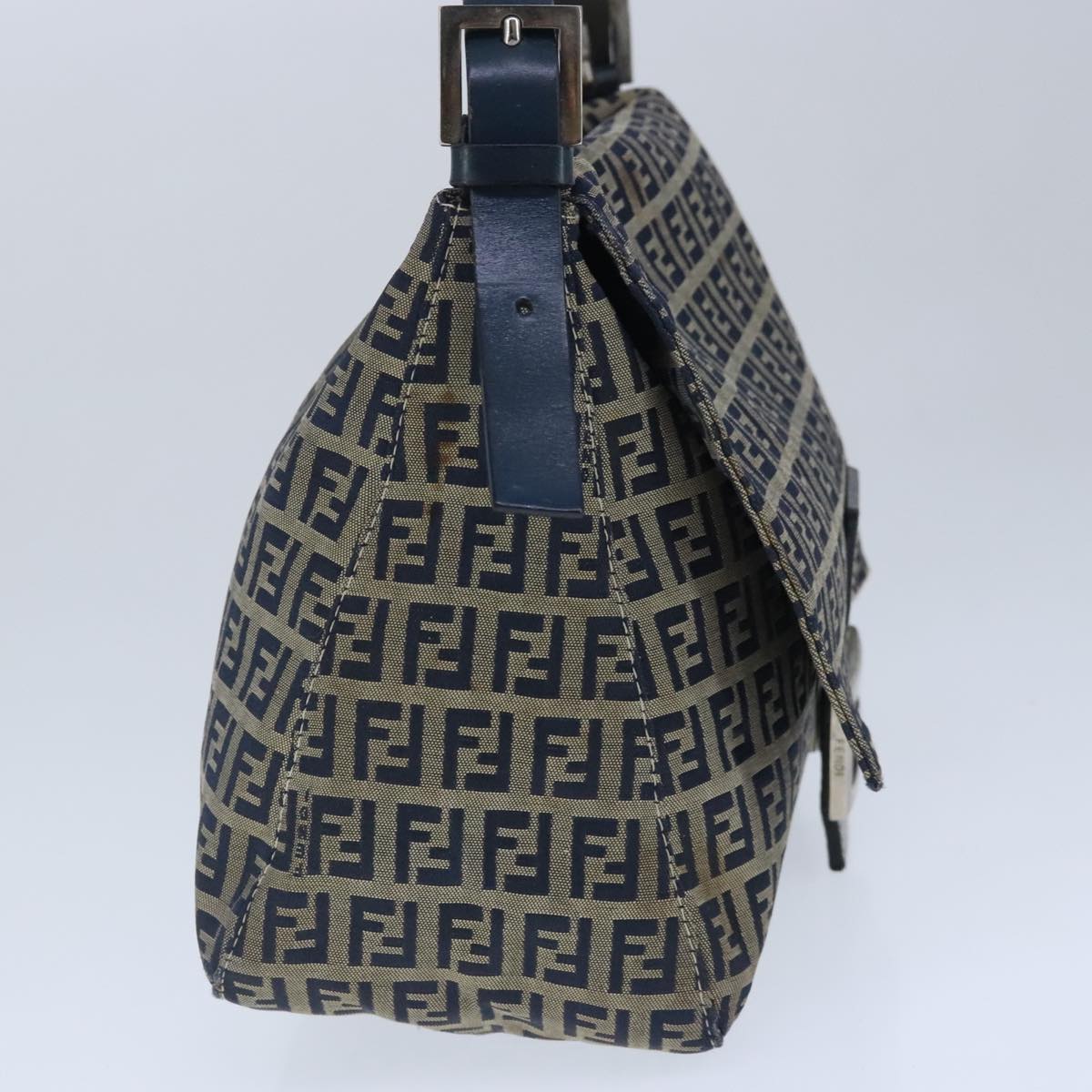 FENDI Zucchino Canvas Shoulder Bag Navy 99738