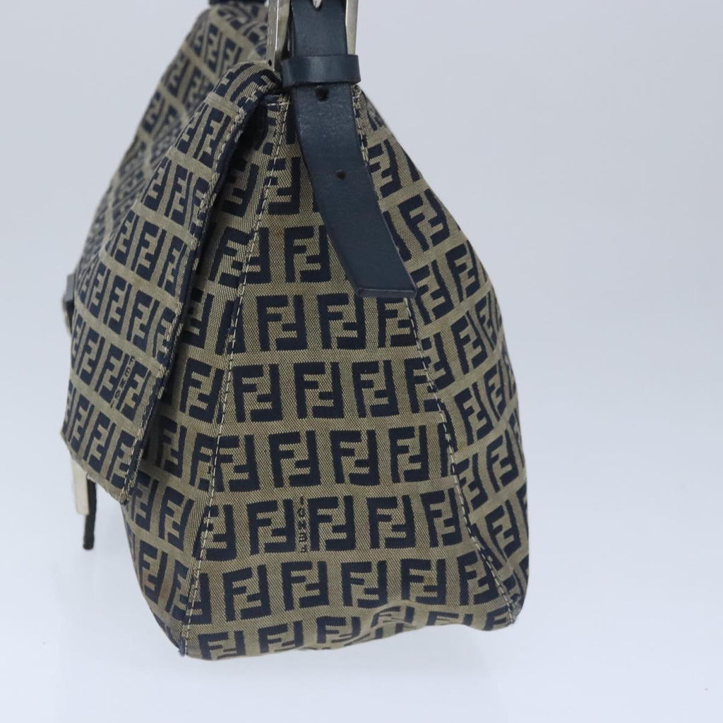 FENDI Zucchino Canvas Shoulder Bag Navy 99738