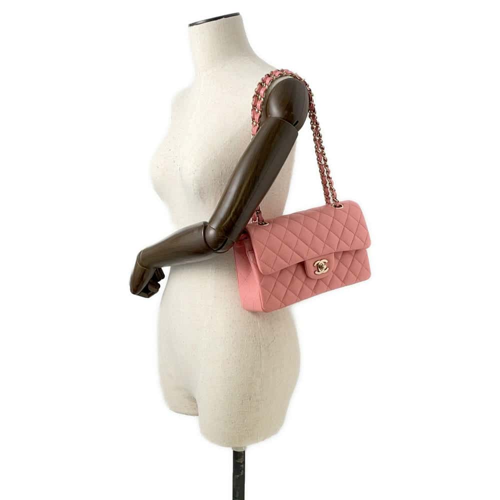 CHANEL Matelasse W Flap ChainShoulder Bag PinkA01113 Caviar Leather Size 23