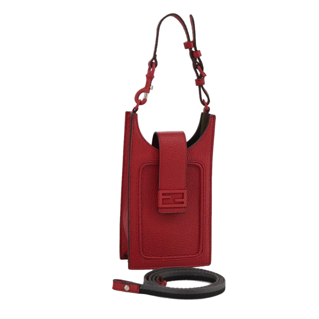 FENDI Shoulder Bag Leather Red 99763A