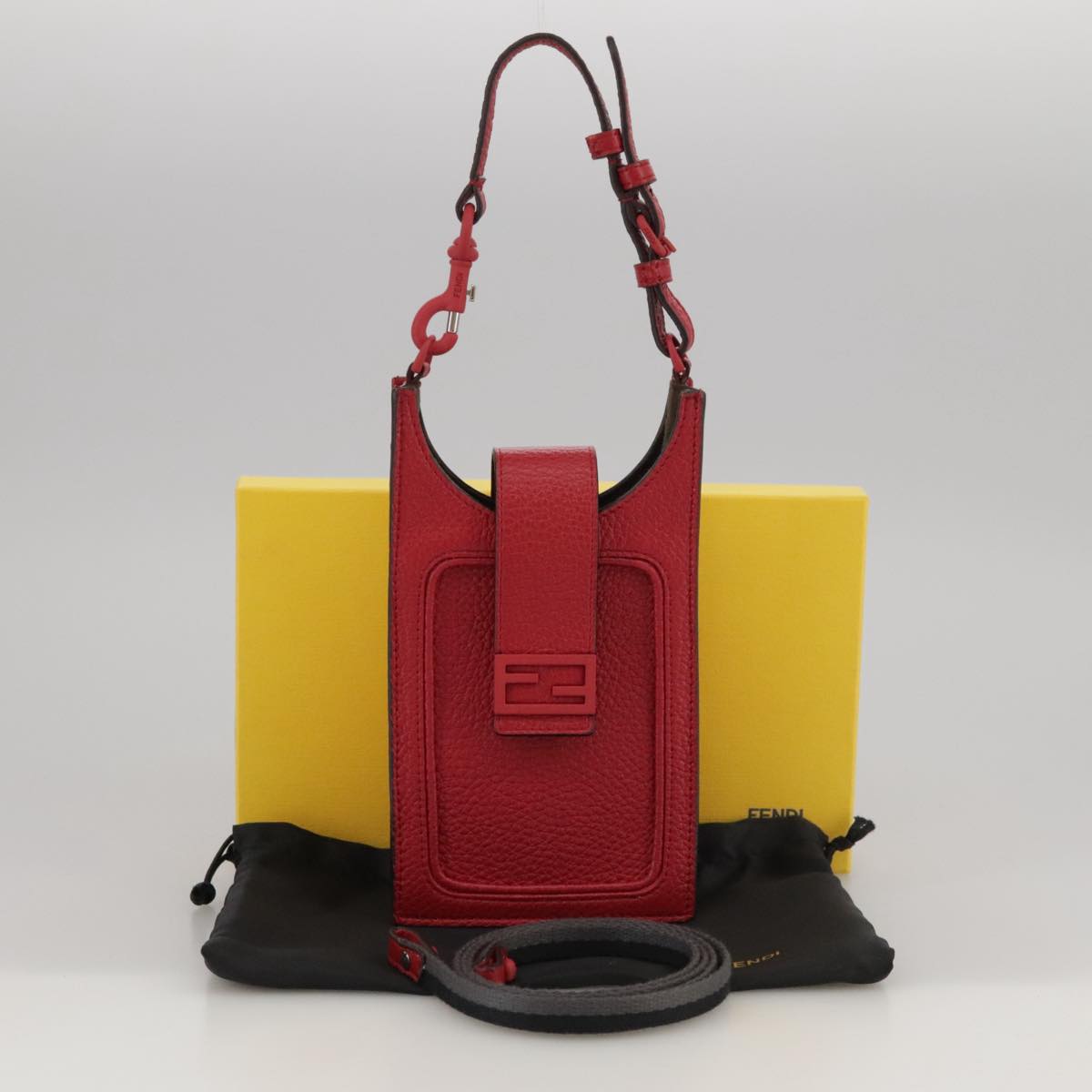FENDI Shoulder Bag Leather Red 99763A